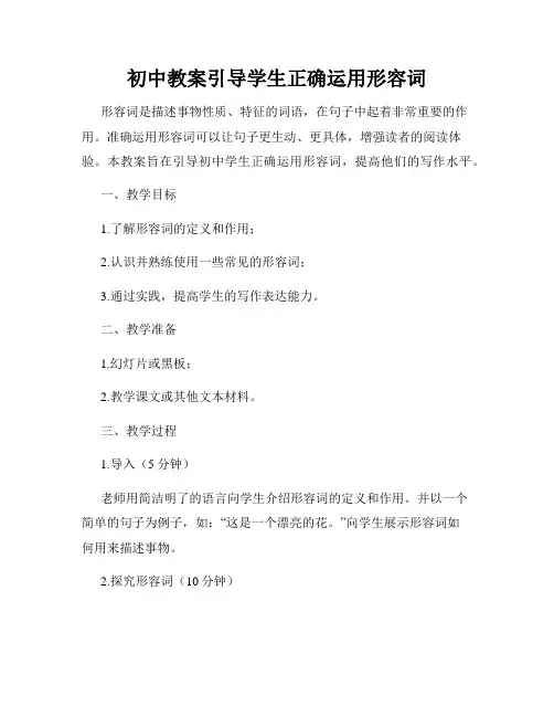 初中教案引导学生正确运用形容词
