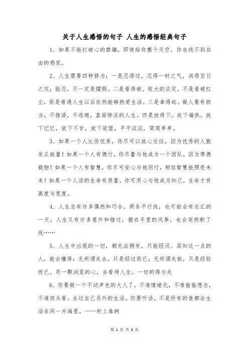关于人生感悟的句子人生的感悟经典句子