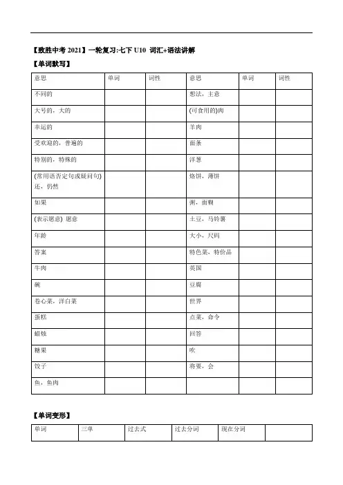 初中英语中考复习 21】七年级下册Unit 10 2021届人教版英语中考一轮复习(词汇+语法讲解)