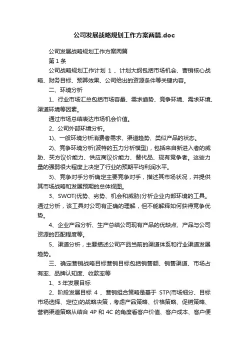 公司发展战略规划工作方案两篇.doc