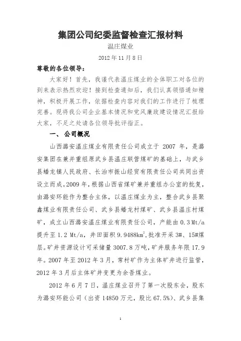 集团公司纪委监督检查汇报材料