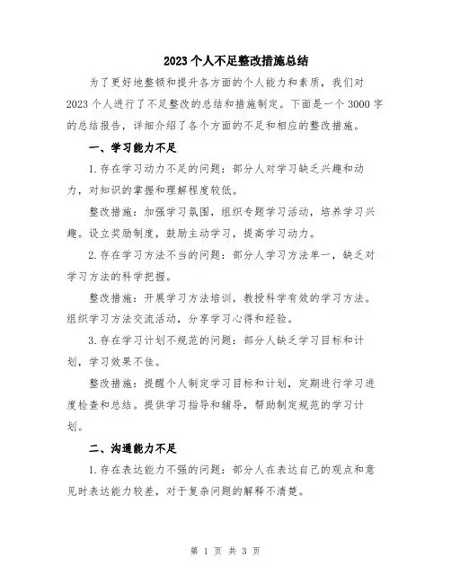 2023个人不足整改措施总结