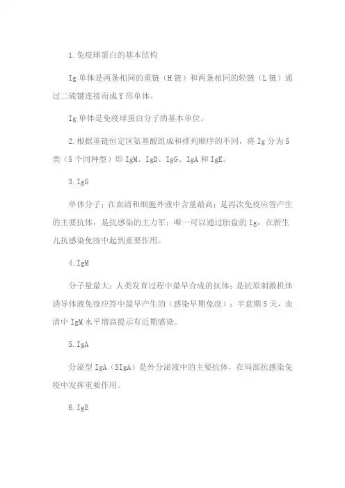 免疫球蛋白知识点总结