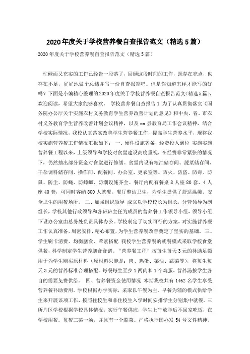 2020年度关于学校营养餐自查报告范文(精选5篇)