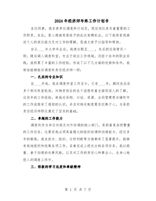 2024年经济师年终工作计划书（五篇）