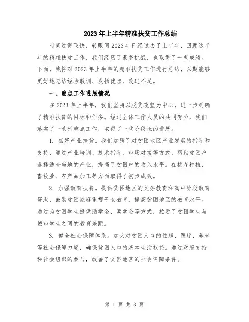 2023年上半年精准扶贫工作总结