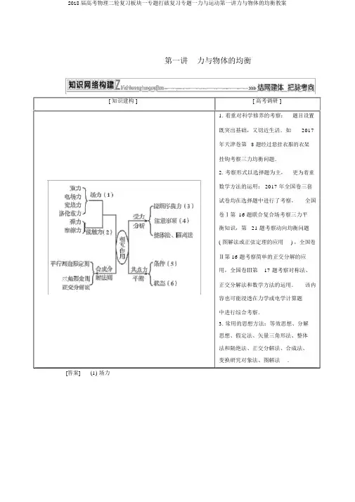 2018届高考物理二轮复习板块一专题突破复习专题一力与运动第一讲力与物体的平衡学案
