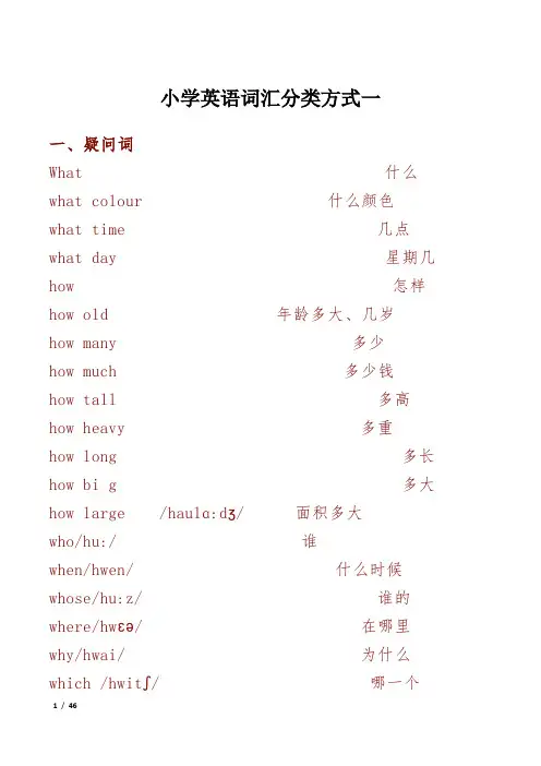 小学1-6年级必背英语单词分类记忆表