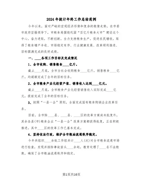 2024年统计年终工作总结范例(五篇)