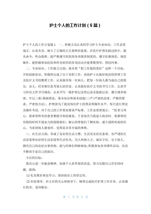 护士个人的工作计划(5篇)