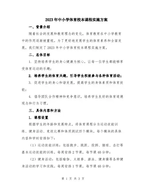 2023年中小学体育校本课程实施方案