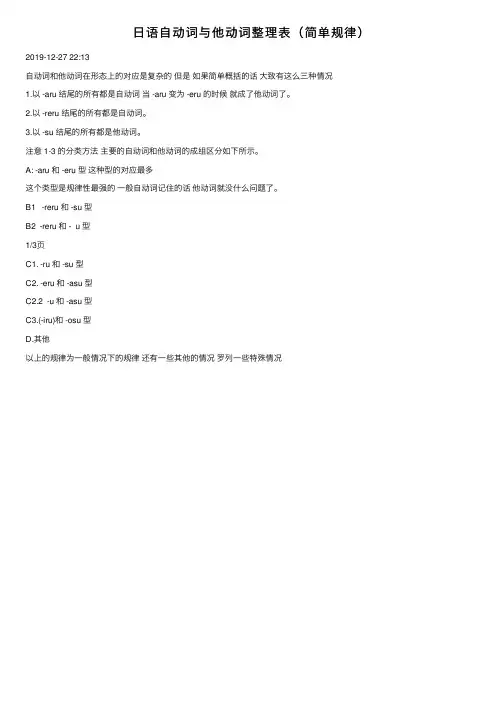 日语自动词与他动词整理表（简单规律）