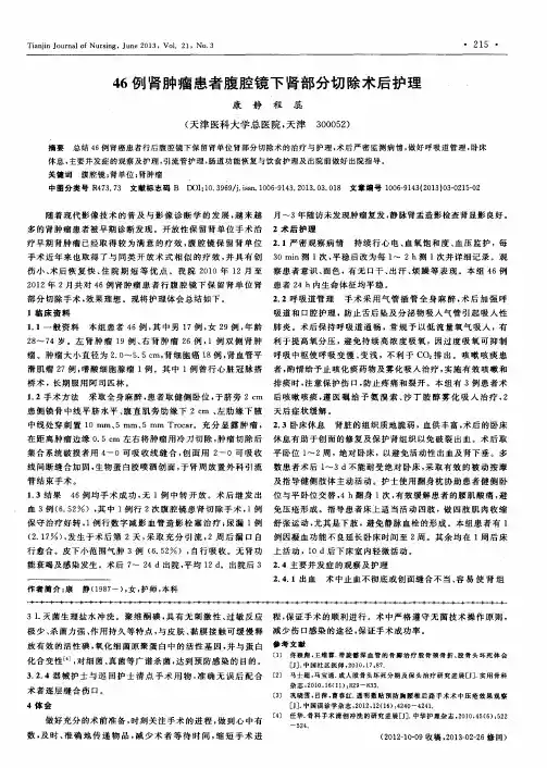 46例肾肿瘤患者腹腔镜下肾部分切除术后护理