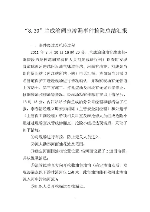 “8.30”兰成渝阀室渗漏事件抢险总结报告