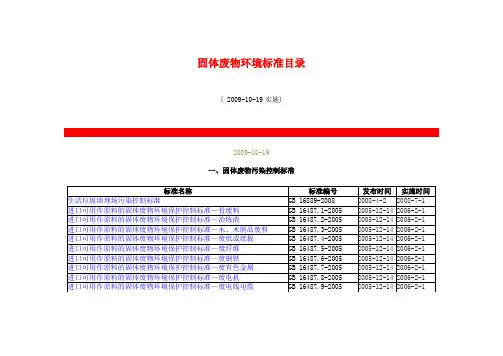 固体废物环境标准目录