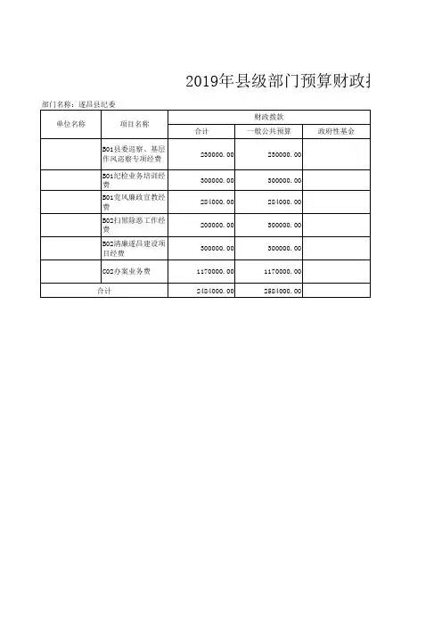 2019年县级部门预算财政拨款项目支