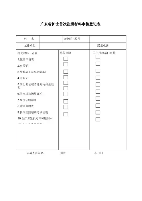 护士注册、变更等申请表格
