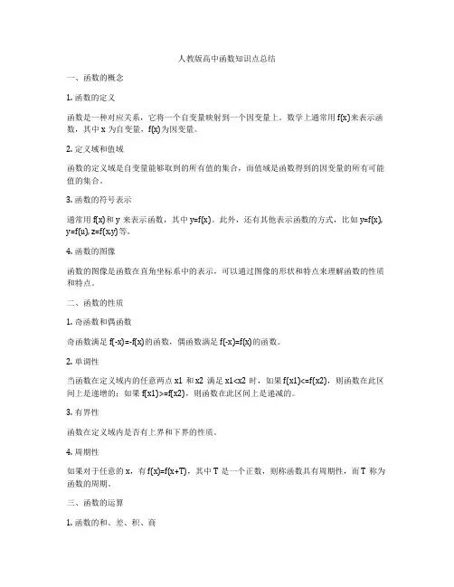 人教版高中函数知识点总结