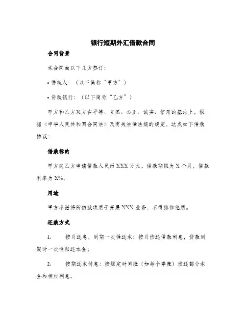 2024年银行短期外汇借款合同