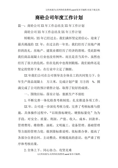商砼公司年度工作计划doc