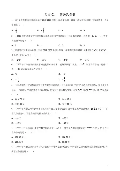 考点01 正数和负数(原卷版)