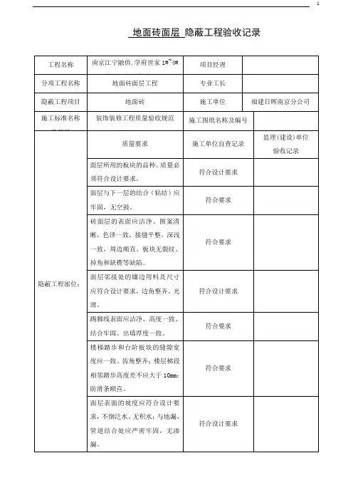 装修隐蔽工程验收记表(范例)