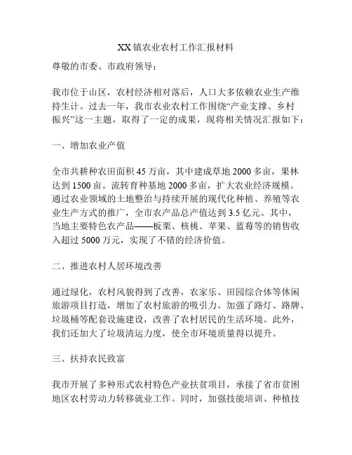 XX镇农业农村工作汇报材料