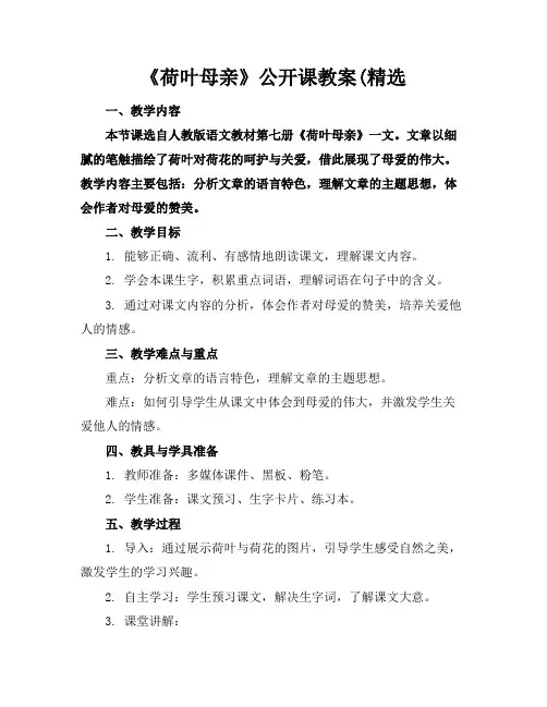 《荷叶母亲》公开课教案(精选