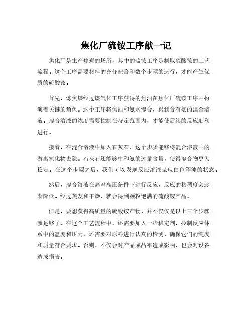 焦化厂硫铵工序献一记