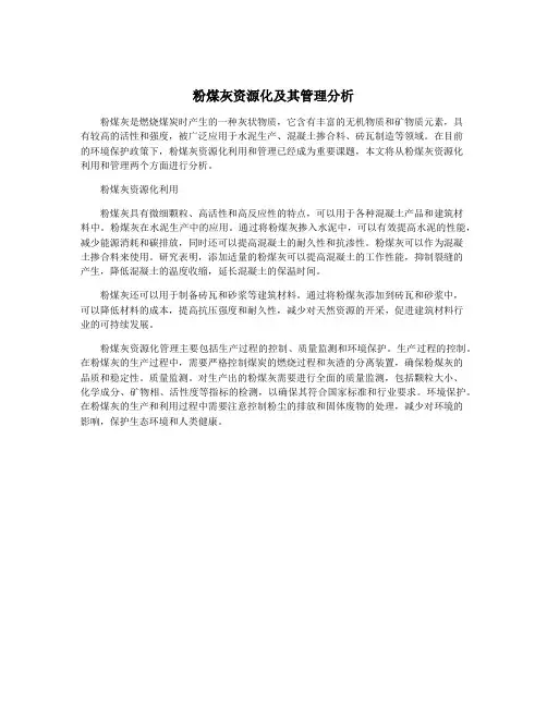 粉煤灰资源化及其管理分析