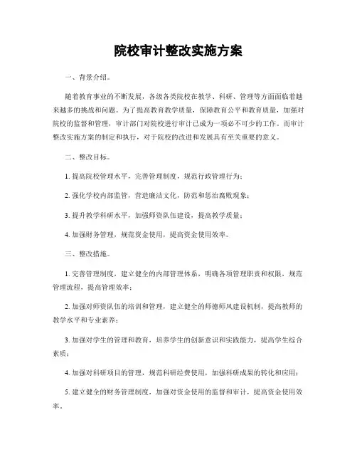 院校审计整改实施方案