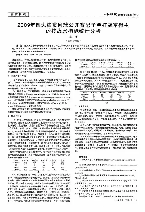 2009年四大满贯网球公开赛男子单打冠军得主的技战术指标统计分析