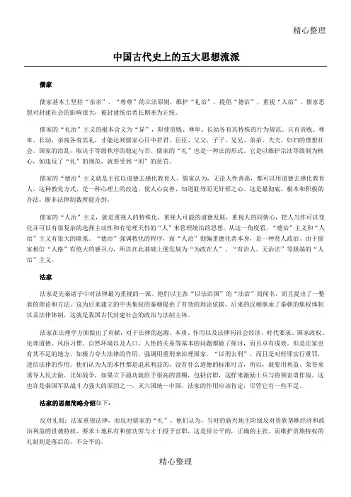 中国古代的五大思想流派