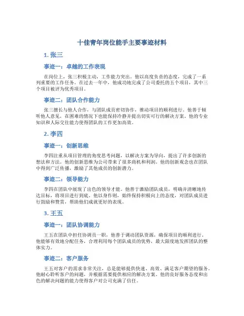 十佳青年岗位能手主要事迹材料