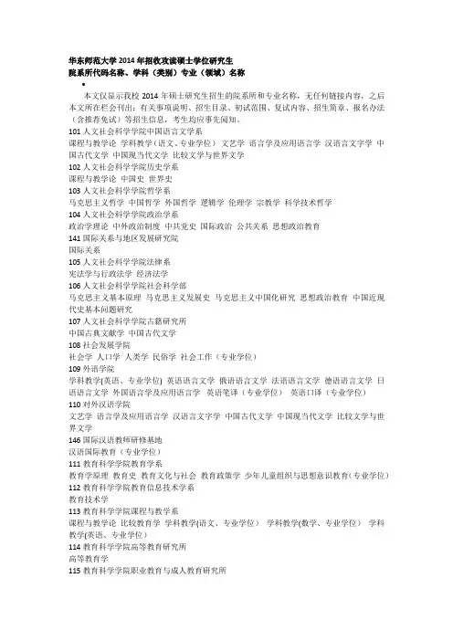 华东师范大学院系所代码名称、学科(类别)专业(领域)名称