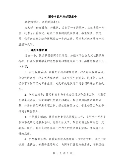 团委书记年终述职报告