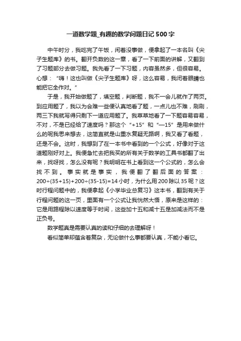一道数学题_有趣的数学问题日记500字