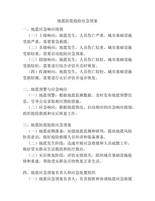 地震防震抢险应急预案