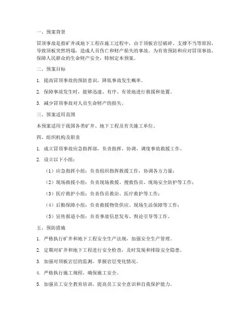 发生冒顶事故应急预案