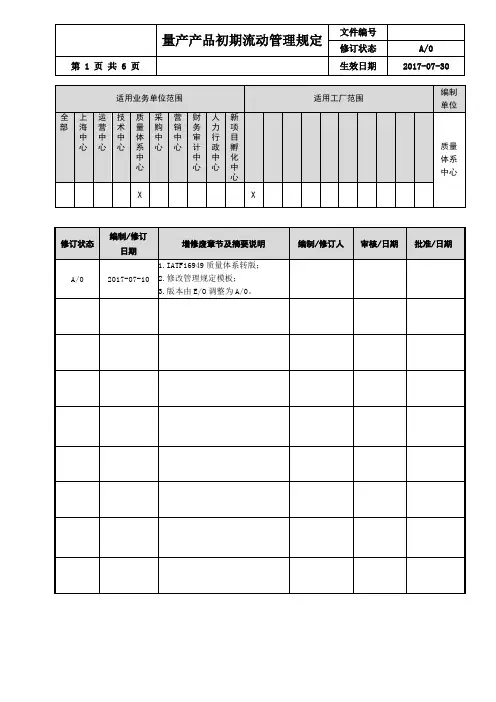 量产产品初期流动管理规定