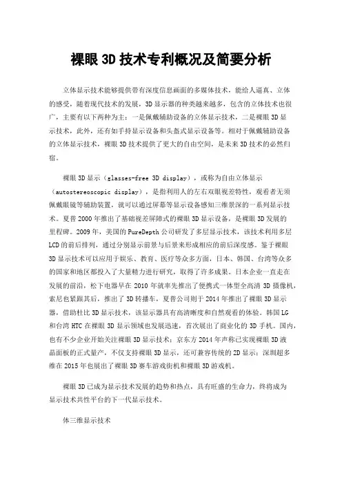 裸眼3D技术专利概况及简要分析