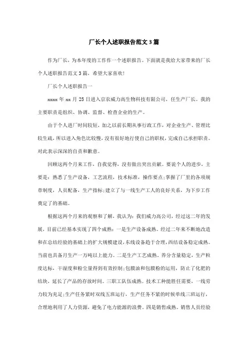 厂长个人述职报告范文3篇