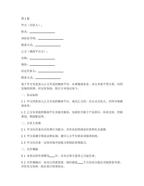 微商合伙人协议书范本(3篇)