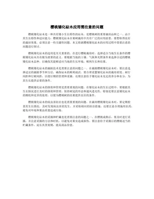 樱桃矮化砧木应用需注意的问题
