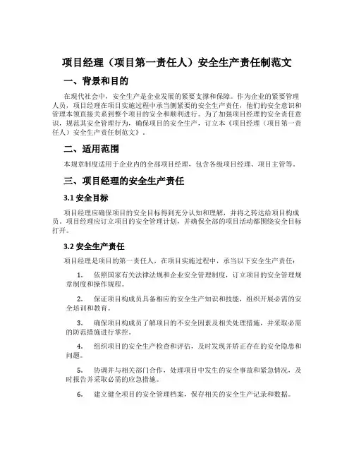 项目经理(项目第一责任人)安全生产责任制范文