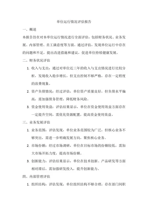 单位运行情况评估报告范文