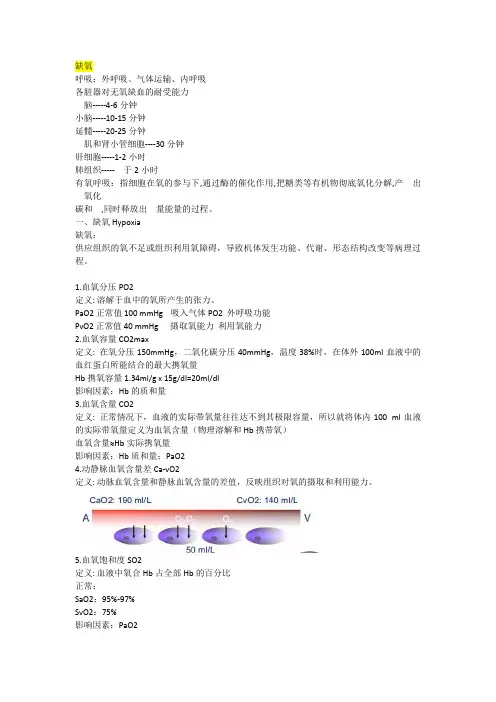 病理生理学知识点总结：缺氧