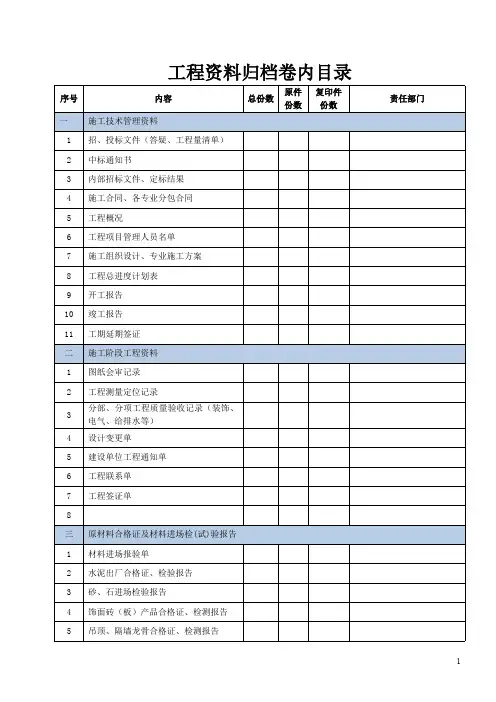 (完整版)工程资料归档目录表(最新整理)