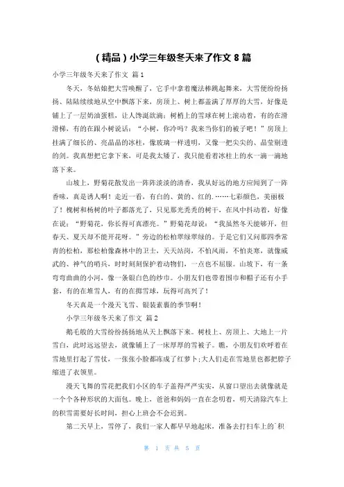 (精品)小学三年级冬天来了作文8篇