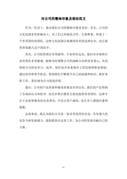 对公司的整体印象及想法范文
